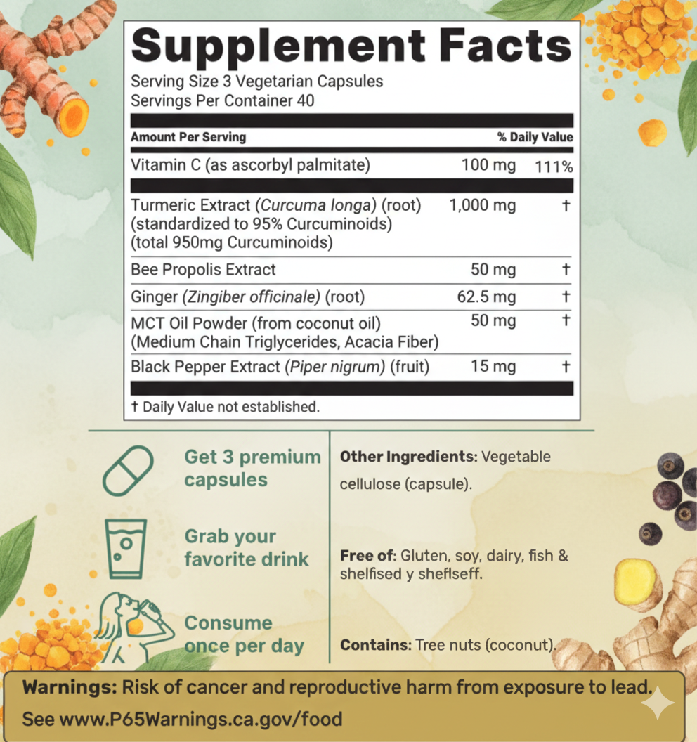 Turmeric Curcumin 95% de MicroIngredients® 120 Capsulas, Bienestar Articular con Máxima Absorción