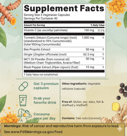Turmeric Curcumin 95% de MicroIngredients®  120 Capsulas, Bienestar Articular con Máxima Absorción