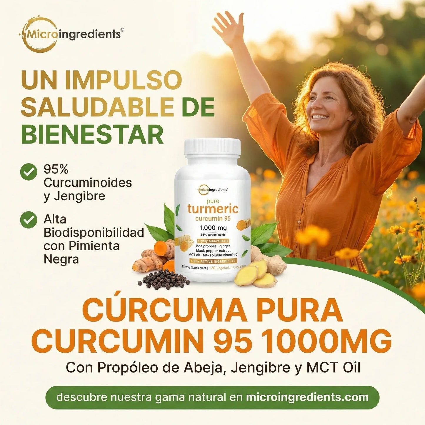 Turmeric Curcumin 95% de MicroIngredients®  120 Capsulas, Bienestar Articular con Máxima Absorción