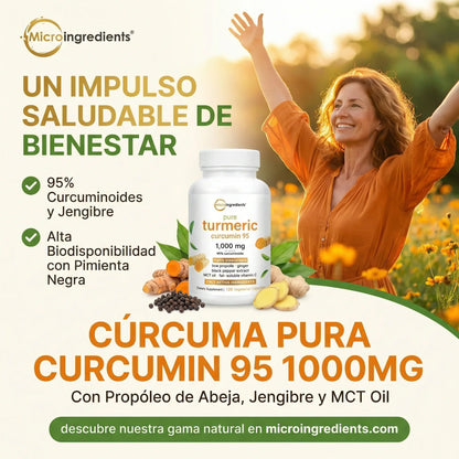 Turmeric Curcumin 95% de MicroIngredients®  120 Capsulas, Bienestar Articular con Máxima Absorción
