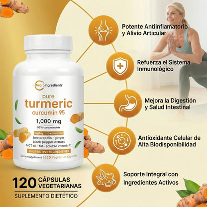 Turmeric Curcumin 95% de MicroIngredients®  120 Capsulas, Bienestar Articular con Máxima Absorción