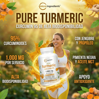 Turmeric Curcumin 95% de MicroIngredients®  120 Capsulas, Bienestar Articular con Máxima Absorción