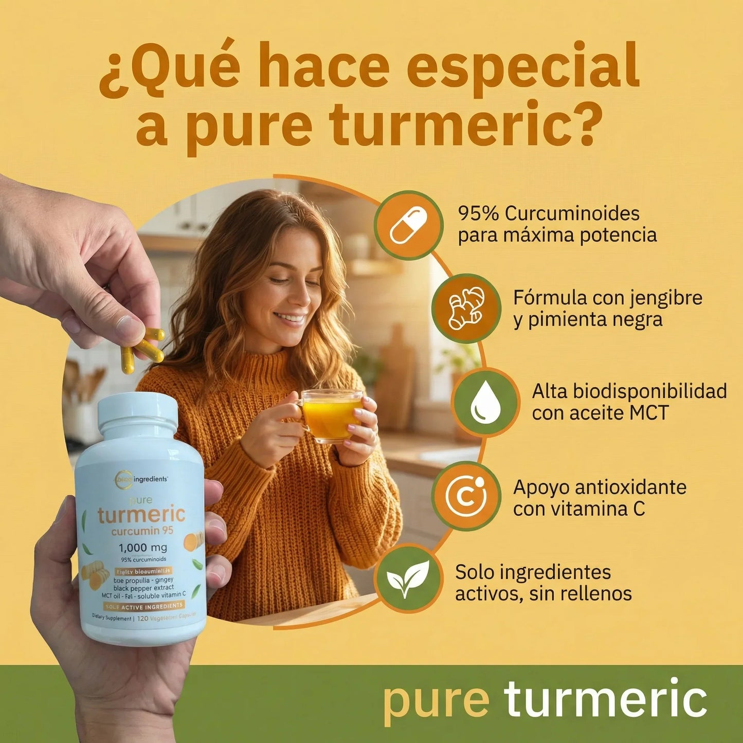 Turmeric Curcumin 95% de MicroIngredients®  120 Capsulas, Bienestar Articular con Máxima Absorción